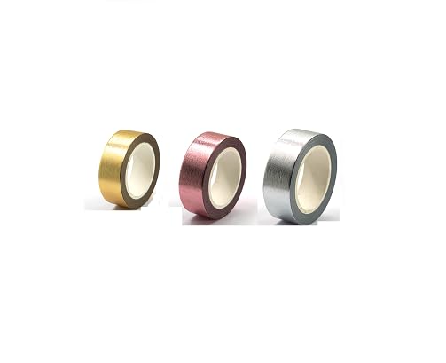 SIDAZON 3pcs Gold+Silver+Rose Gold foil washi tape for wall decor Decorative crafts Washy-tape Mirror strips duct Metallic Self Adhesive Masking Tape 0.59in x33FT (3Color 3Pcs)