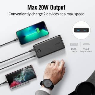 SIXTHGU Portable Charger, Power Bank, Compact 22.5W Fast Charging 20,000mAh Battery Pack, PD20W High-Speed Charging for iPhone, iPad, and More (USB-C Input and Output)