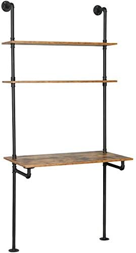 ZIOTHUM Wall Mounted Desk with Shelves, Industrial Ladder Style Floating Desk for Small Spaces, Computer Table with Storage Shelves, Rustic Pipe Bookcase for Bedroom(36x20x81in)