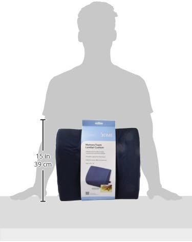 DMI Memory Foam Lumbar Pillow Support Pillow Back Support Chair Cushion with Strap for Better Posture and Easing Back Pain, Navy
