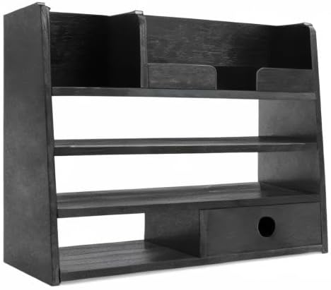 Navaris Bamboo Desk Organizer - Desktop Table Storage Drawers and Compartments for Organizing Stationery, Documents, Files, Office Accessories - Black