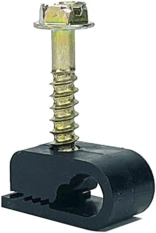 Stanz (TM) Flex Single Coaxial Cable Clips, Cat6, Electrical Wire Cable Clip, 1/4 in (6 mm) Screw Clip and Fastener, Black (100 Pieces per Bag)