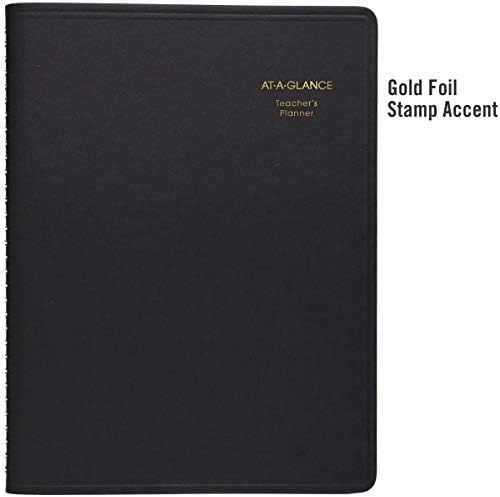 at-A-Glance Teacher Planner, 8-1/4" x 10-7/8", Undated Weekly & Daily Planner, Academic Lesson Plan Book for Family Homeschool Supplies, Agenda with Twin-Wire Binding, Black Leather (8015505)