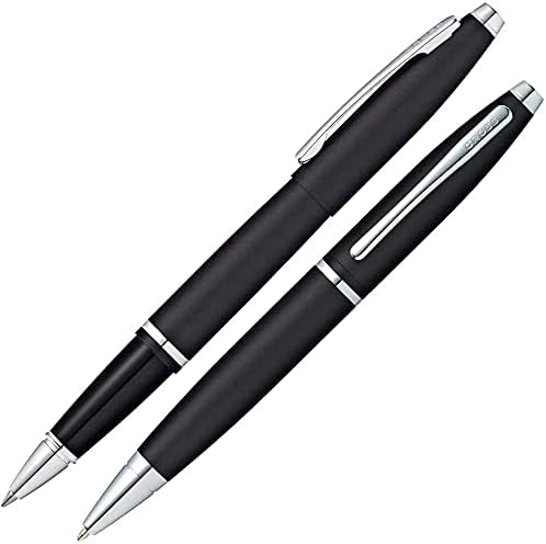 A.T. Cross Cross Matte Black Selectip Gel Ink Medium Point Calais Rollerball Pen and Ballpoint Pen Luxury gift Set