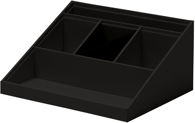 Rössler SOHO desk organiser | Multifunctional desk accessory with 6 compartments | Ideal as an office organiser, pen holder or filing system | Space-saving & hand-glued | Colour: Black