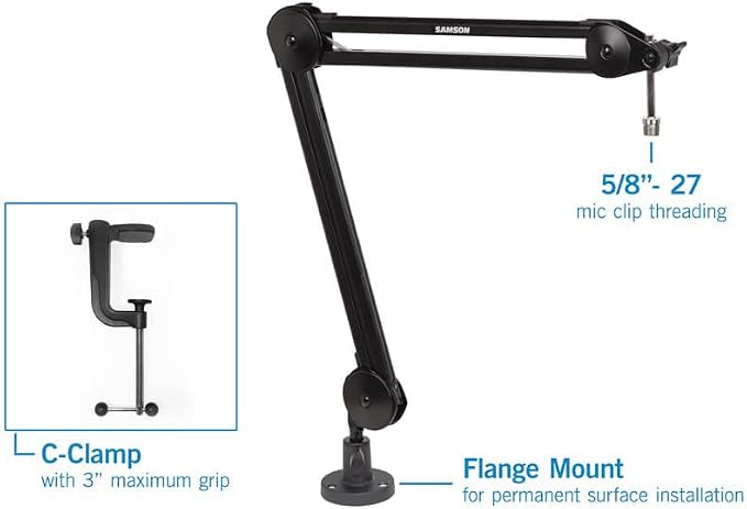 Samson MBA38 38" Microphone Boom Arm Studio Podcast USB Mic Stand w/Desk Clamp