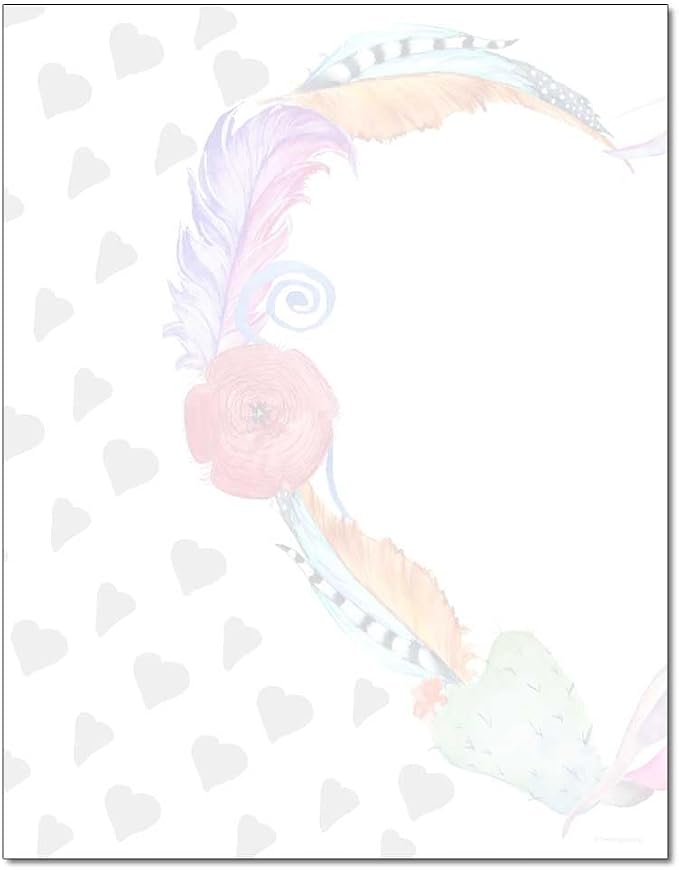 Cactus Flower Letterhead, 100 Pack - 8.5 x 11 inches, DIY Printing, Laser & Inkjet Printer/Copier Compatible