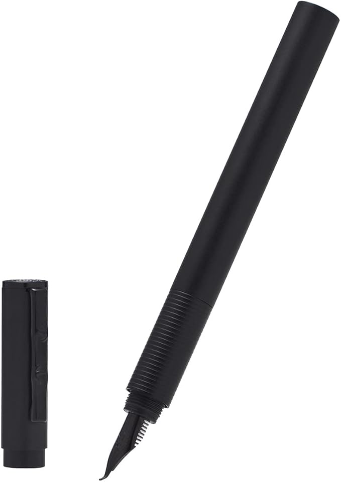 Hongdian H3 Fountain Pen Titanium Black Bent Nib with Bamboo Pen Clip, Black Aluminum Alloy Writing Pen