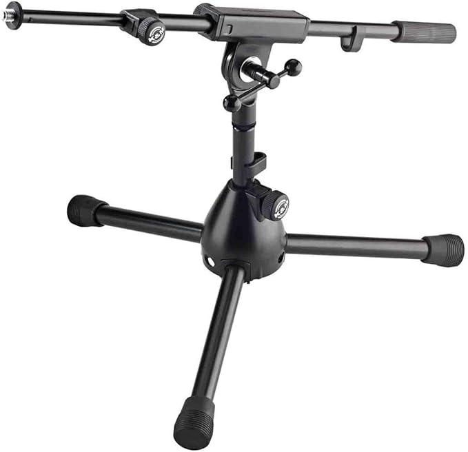 K&M - Konig & Meyer 25950.500.55 - Very Low Level Microphone Compact Stand - 2-piece Telescopic Boom Arm - Zinc Die-Cast Base - Professional Grade For All Musicians - German Made - Black