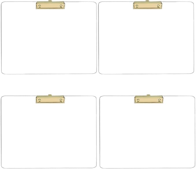 JIARI 4 Pack Clear Acrylic Office Clipboard A4 Letter Size 9.06" x 12.6" (Gold Horizontal 4 Pack)
