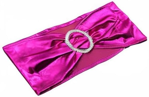 Tvoip 10PCS Chair Cover Stretch Band with Buckle Slider Sashes Bow Wedding Banquet Chair Decoration (Metallic Fuchsia)