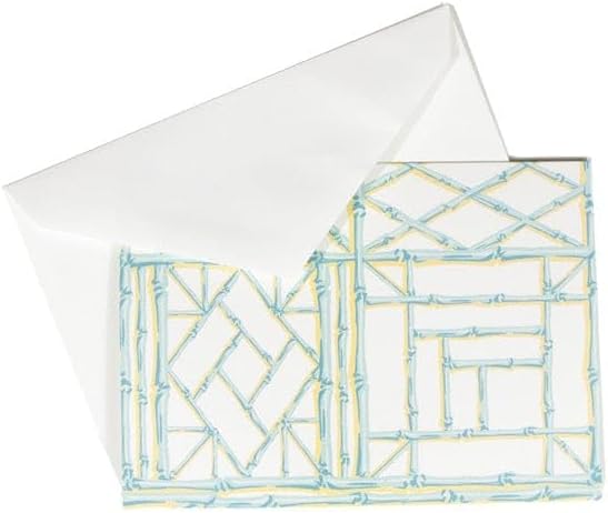 Caspari Bamboo Screen Boxed Note Cards - 8 Premium Stationery Cards & 8 Envelopes - Nature-Inspired Bamboo Print for All Occasions