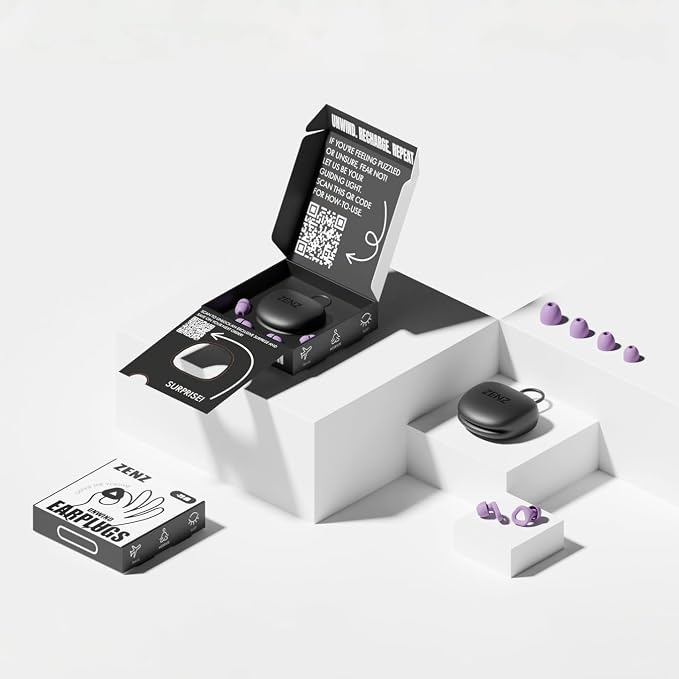 Zenz Unwind Ear Plugs for Sleeping Noise Reduction – Soft Silicone Reusable Earplugs for Sleep, Focus & Work – 28dB Noise Reduction with Storage Case – XS/S/M/L Eartips (Nebula Purple, One Size)