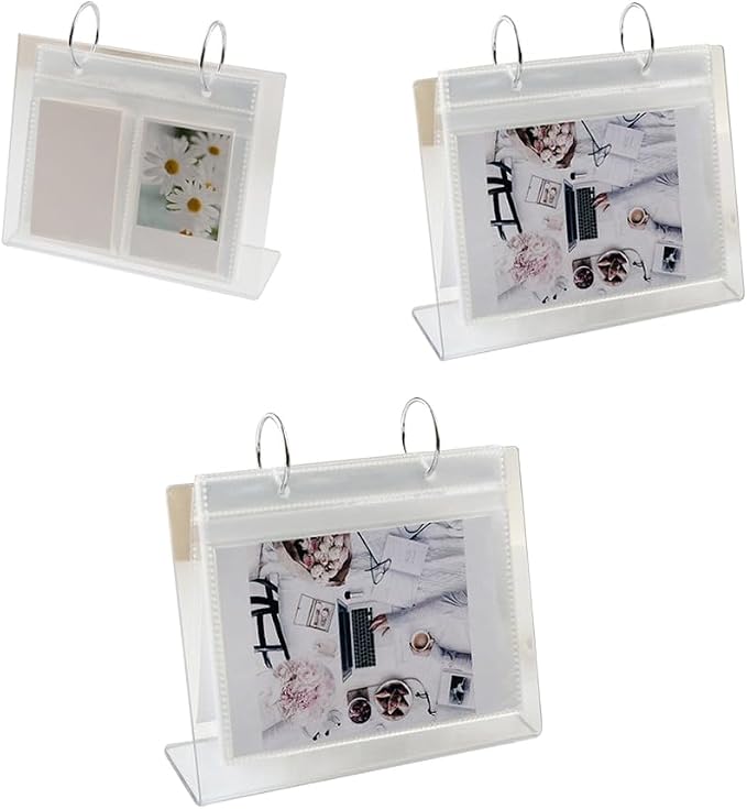 Tabletop Flip Photo Frame Photo Album 68 Pockets Desk Calendar Album Poster Frame for Displaying Photos Postcards, Acrylic Desk Ornaments (5.19x3.50in)