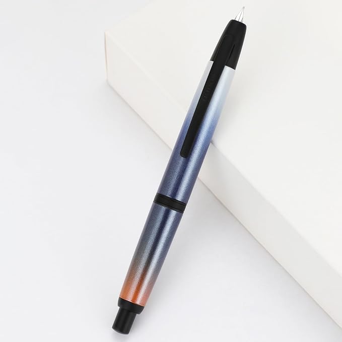 Jinhao 10 Press Fountain Pen with Box, Gradient Dark Blue Retractable Fine Nib with Ink Converter Set (Black Clip)