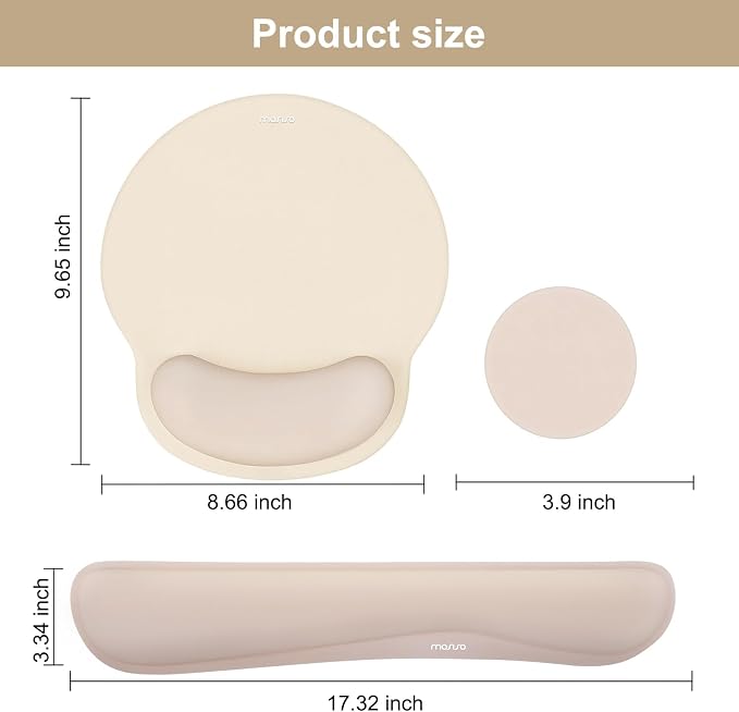 MOSISO Wrist Rest Support for Mouse Pad&Keyboard Set, Streamline Ergonomic Mousepad&Coaster Non-Slip Base Home/Office Pain Relief&Easy Typing Pad with Soft Cloth&Silicone Lining, Apricot