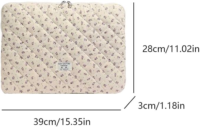 Cute Laptop Sleeve 13-15 inch Laptop Case Aesthetic Quilted Laptop Sleeve Computer Bag with Flower Printing for MacBook (Purple, 15inch)