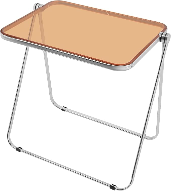 Acrylic Folding TV Tray Table, Small Portable Square Laptop Desk, End Side Table Modern Square Table for Home Office, No Assembly Space-Saving Side Table with Metal Frame (Brown)