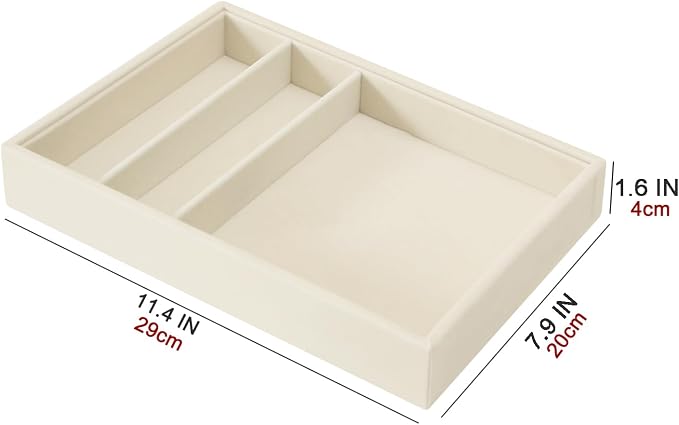 Bedside Organizer - Multi-use Nightstand & Desk-top Catchall Tray for Jewelry, Sunglasses, Phone, Watch, Perfume, Lipstick (Beige 3Grid)