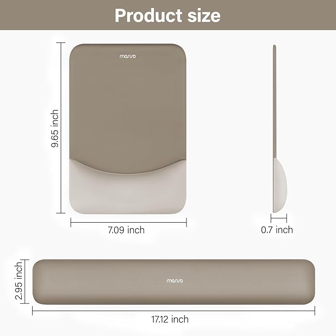 MOSISO Wrist Rest Support for Mouse Pad&Keyboard Set, Rectangular Ergonomic Mousepad Non-Slip Base Home/Office Pain Relief&Easy Typing Pad with Neoprene Cloth&Raised Silicone Lining, Bronze Brown