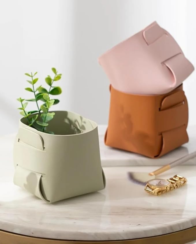 Multi-purpose Nordic Leather Desktop Storage Box - Makeup Brush Holder, Pen Organizer for Table, Innovative Design Desk Organizer for Home & Office (Beige)