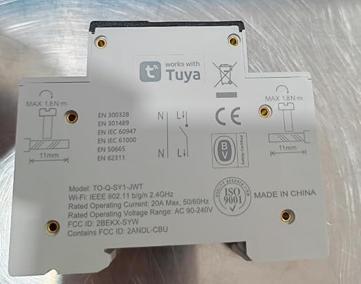TONGOU DIY 1P+N Smart Wi-Fi Switch, Work with Alexa and Google Assistant for Voice Control, 20A with Energy Monitor, Smart Life/Tuya APP Remote Control, Timer Functions, DIN Rail Mounted,FCC Certified