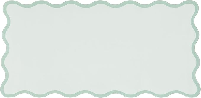 Scalloped Desk Mat, 31.5" x 15.7", PU Leather, Waterproof Anti-Slip, Cute Aesthetic Desk Pad for Office/Home/Game/Vanity (Sage, 31.5" x 15.7")