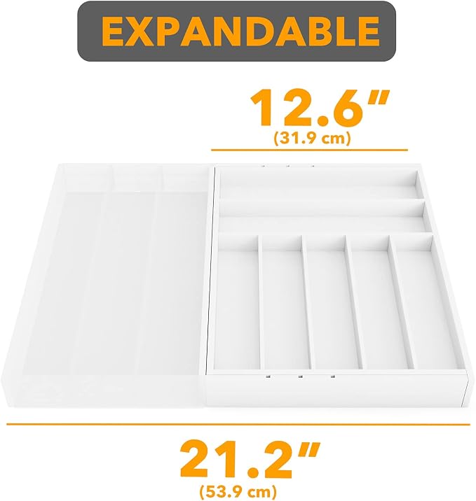 SpaceAid Bamboo Silverware Drawer Organizer with Labels, Kitchen Utensil Expandable Tray Holder Organizer for Flatware, Cutlery, Spoon and Knives Drawer Storage Organization (White, 10 Slots)