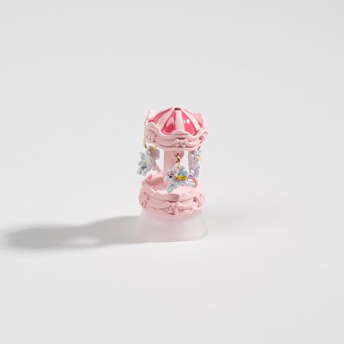 Artisan Carousel Keycap for Mechanical Keyboards, Pink Rotatable Design with RGB Bottom Glow, Hand-Painted Resin, 1U Size, MX Switch Compatible, Decompressing Gaming Keycap (XZMM-01)