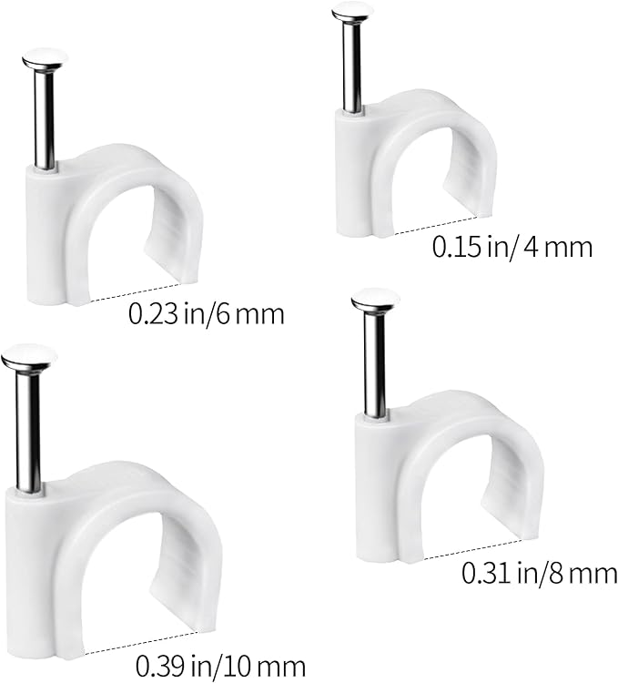 Abnii Cable Clips, 400 Pcs, 4mm 6mm 8mm 10mm, Wire Wall Clips with Steel Nails, Ethernet Cable Clips, Cable Tacks Coax Holder Clips, RG6 RG59 CAT6 RJ45 Cable Cord Clips, White…