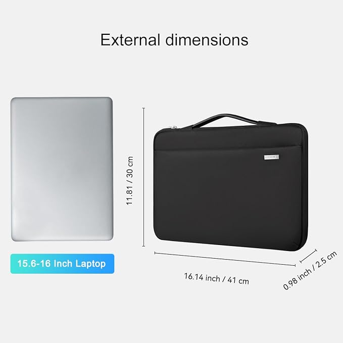 LANDICI 360°Laptop Sleeve Case 15.6 16 Inch Compatible with MacBook Pro 16 M1/M2/M3/M4 2019-2025, 15.6-16” Hp Dell Lenovo Acer Asus, Waterproof Computer Bag Cover with Handle, Black