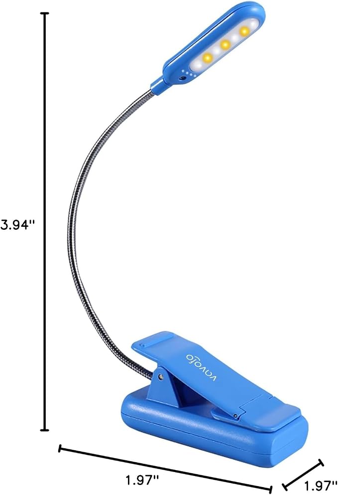 VAVOFO Rechargeable Book Light for Reading in Bed Kids, 7 LED Reading Light with 9-Level Warm Cool White Daylight, Eye Care Lamp with Power Indicator for Bookworms (Blue Lotus)