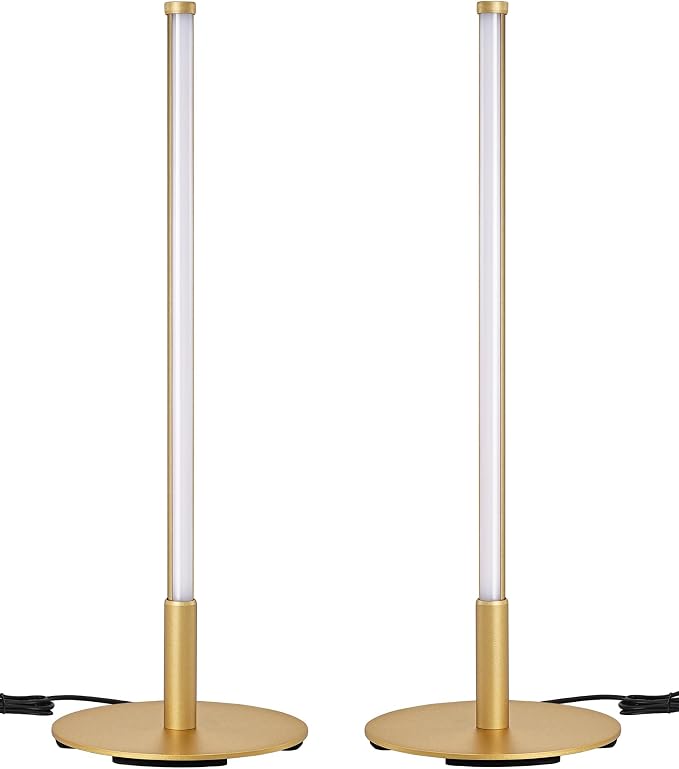 EDISHINE Upgraded LED Table Lamp Set of 2, Stepless Dimmable Bedside Lamps with Metal Finish & 3 Color Temperature, 6W Modern Desk Lamps, Gold Nightstand Lamp for Bedroom, Living Room, Corner, Gift