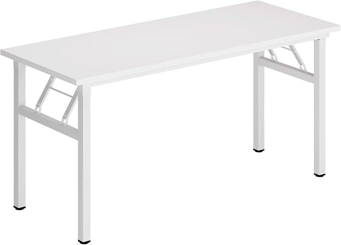 sogesfurniture Modern Foldable Computer Desk 54.3 inches, No Assembly Sturdy Large Laptop Workstation for Home Office, Portable Folding Study Table Writing Gaming Desk for Small Spaces, White