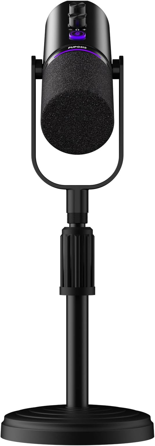 PUPGSIS Podcast Dynamic Microphone, XLR/USB Recording PC Microphones for Broadcast, Podcast, Recording, Gaming & Streaming, Studio Mic with Mute, Headphone Jack, Monitoring Volume Control, Windscreen
