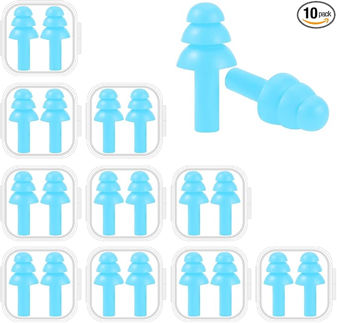 10 Pairs Noise Cancelling Ear Plugs, Premium Soft Silicone, Reusable, Waterproof, Hypoallergenic, Earplugs for Swimming, Airplanes, Concerts, Shooting, Travelling, Sleeping & Snoring (Sky Blue)