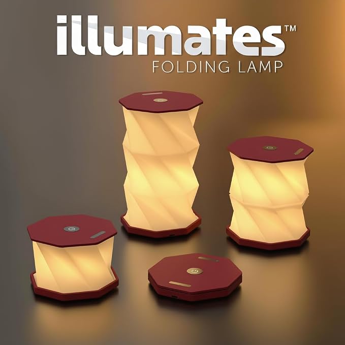 Origami Expanding Foldable LED Desk Lamp – USB Rechargeable & Portable - Dimmable Touch Control Light with Adjustable Height up to 5 1/2 for Office, Travel, Bedside - Sleek & Modern Design (Wine)