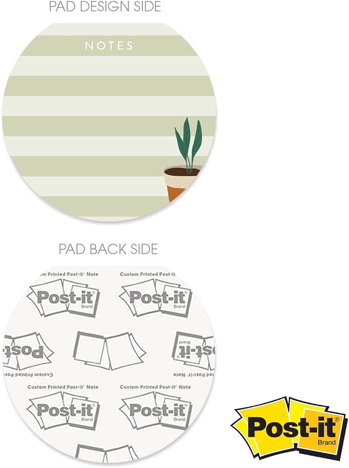 Plant Theme Sticky Note Pad Assortment/Set of 3 Round Flat Top Plant Lady Note Pads / 3.5" Succulent Sticky Notes / 50 Sheets Per Pad/Made in USA