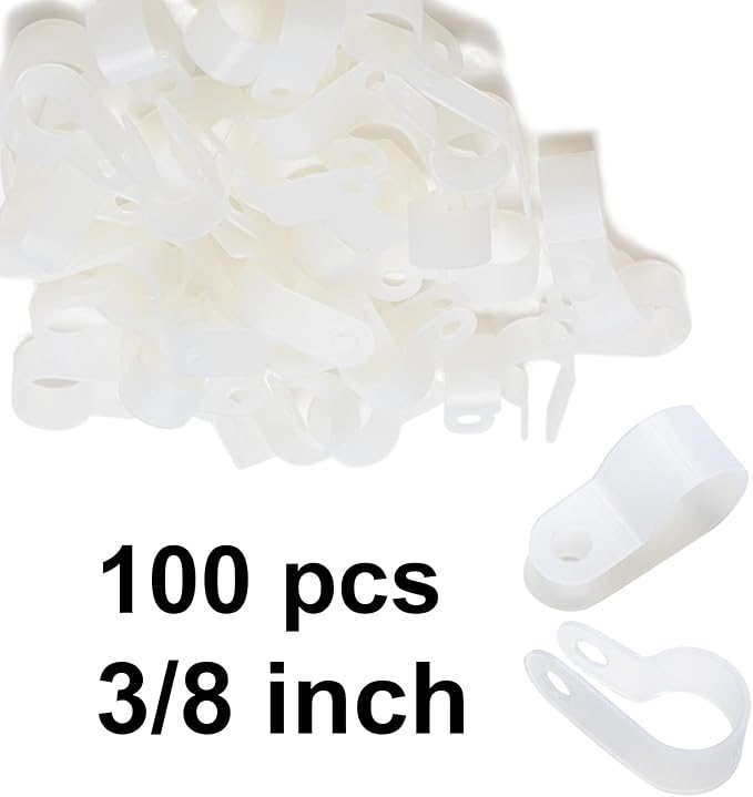 100 Pack 3/8'' P-Style Rope Light Clips with Stainless Steel Screw | Outdoor Mounting Clips/Cable Clips Clamps/Wire Management/Electrical Wiring/Concealed Wiring/Cord Installation/Christmas