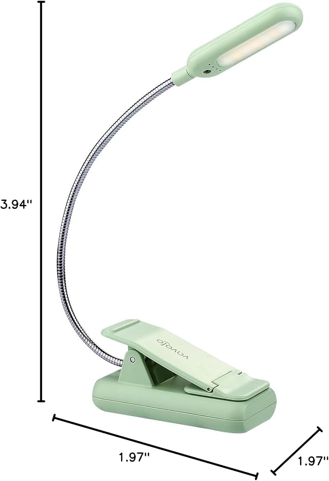 VAVOFO Rechargeable Book Light for Reading in Bed Kids, 7 LED Reading Light with 9-Level Warm Cool White Daylight, Eye Care Lamp with Power Indicator for Bookworms (Avocado Green)