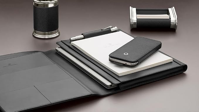 Graf von Faber-Castell Circular Pen Holder - Black | Elegant pen holder made of Italian calf leather with platinum plated metal parts, handmade in Germany