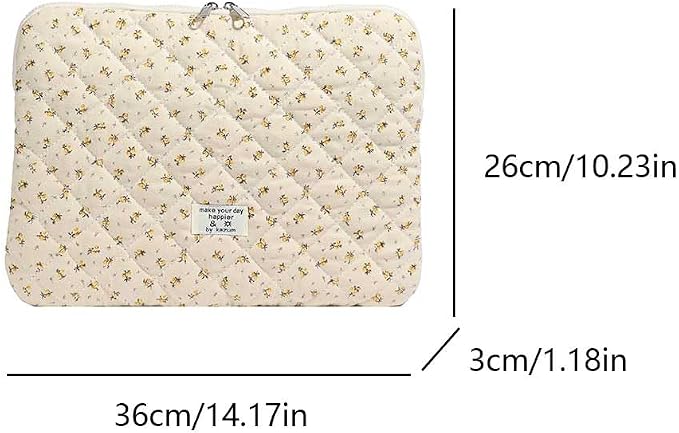 Cute Laptop Sleeve 13-15 inch Laptop Case Aesthetic Quilted Laptop Sleeve Computer Bag with Flower Printing for MacBook (Yellow, 13inch)
