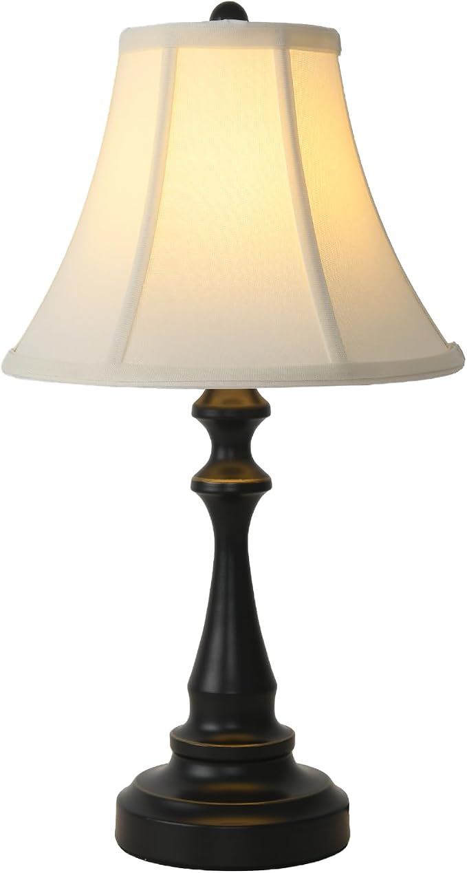 Traditional Table Lamp, Vintage Desk Lamp for Living Room with Fabric Shade, Farmhouse Bedside Lamp Black Finish for Bedroom Nightstand Office Hotel (Pack-01)