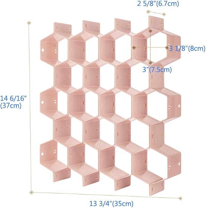 Drawer Divider Organizer Adjustable DIY Grid Honeycomb Drawer Divider for Underwear Belt Scarf Socks Pink 2 Pack