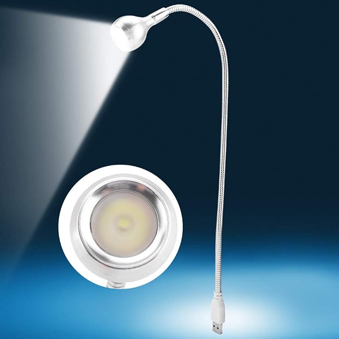 USB LED Desk Lamp Flexible Neck Portable Light for Home Office Study Silver Warm White 1W (White Light)