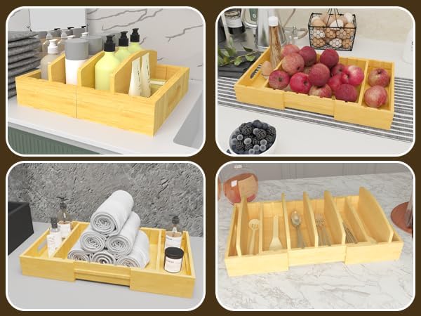 Lid Organizer for Cabinet – Bamboo Kitchen Storage for Plastic Lids, Adjustable Drawer Dividers, Food Container Organizer (Fits Cabinets & Drawers) (Large)