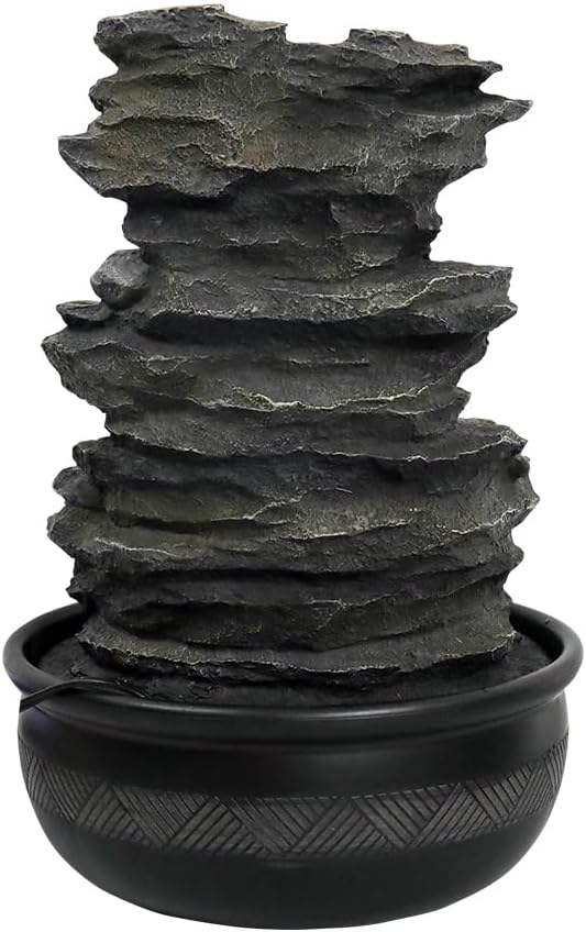 15.7" High Rock Cascading Tabletop Fountain, Zen Meditation Indoor Waterfall Feature with LED Light for Home Office Bedroom Relaxation