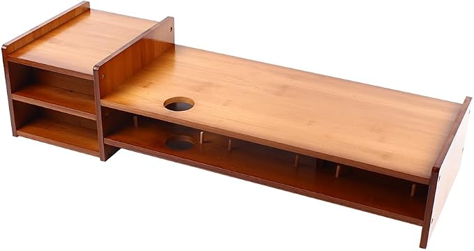 Bamboo Desk Monitor Stand with Drawer Wooden Computer Stand for Desk Monitor Riser with Storage for Laptop, PC Screen, TV, Printer, 3 Drawers + Hidden Keyboard Space