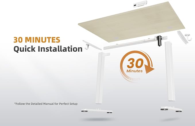 YDN Electric Standing Desk Adjustable Height, 48 x 24 Inches Stand up Desk with Cable Management, Home Office Desks with Splice Board & White Frame, Nature Top