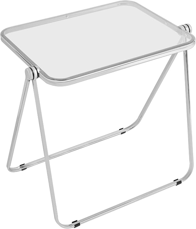 Acrylic Folding TV Tray Table, Small Portable Square Laptop Desk, End Side Table Modern Square Table for Home Office, No Assembly Space-Saving Side Table with Metal Frame (Clear)